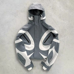 เสื้อแจ็คเก็ตผู้ชายแบบมีฮู้ด สไตล์วินด์เบรกเกอร์ ซิปหน้า ตกแต่งลายปะติดและลายซับลิเมชั่น สำหรับกิจกรรมกลางแจ้ง ลำลอง ใส่ได้ในฤดูใบไม้ร่วง รับผลิตตามสั่งขายส่ง - Product Image 5