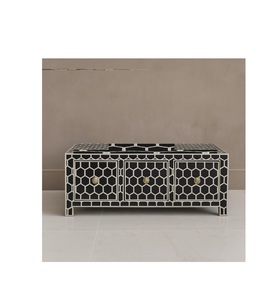 Table basse à tiroirs en os incrusté, meuble en bois artisanal mettant en valeur des techniques artisanales intemporelles - Product Image 2