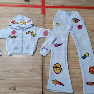 Conjunto de Pantalones y Sudadera de Algodón de Dos Piezas con Estampado de Invierno, Efecto Desgastado, Capucha, Estilo Casual, Lavado Ácido, con Parches y Corte Acampanado, Unisex - Product Image 1