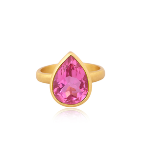 Girls Fashion <b>Statement</b> <b>Ring</b> 18k Gold Plated Brass Jewelry Wholesale Doublet Kunzite Quartz Gemstone <b>Ring</b> for Women - Product Image 3