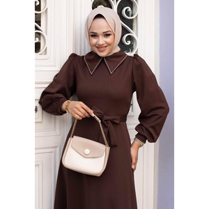 Robe Hijab Col Chemise Marron - Product Image 4