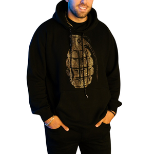 Top Notch Custom Rhinestone Design Pullover Hoodie Black Color-blocked Cotton Blended Sudadera con capucha Basics Tops para hombres - Product Image 3