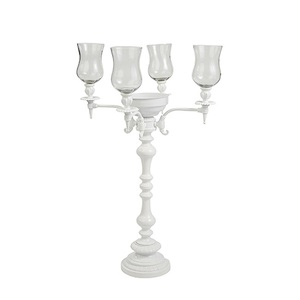 Candélabres à 5 bras revêtus de poudre blanche, finition brillante, vente en gros, bougeoir romantique Offres Spéciales!! Nouveau design de candélabres de mariage - Product Image 3