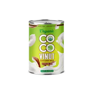 400ml Can Tin VINUT Organic Coconut Cream for Cooking with 20-22% Fat Vietnam Manufacturer and Farm Organic Coconut milk