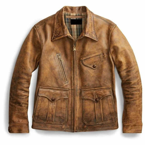 Chaqueta de cuero para hombre desgastada estilo Vintage con logotipo personalizado, chaqueta de cuero de vaca auténtica y a la moda para hombre 2025 - Product Image 1