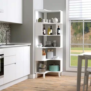 Libreria bianca ad angolo in legno ingegnerizzato a forma di L con ripostiglio per il soggiorno dell'home Office - Product Image 2