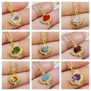 18-Inch Minimalist Designer <b>Necklace</b> Oval <b>Rose</b> <b>Quartz</b> Gemstone Pendant Bezel Setting Inlay Religious Wholesale Christian Jewelry - Product Image 3