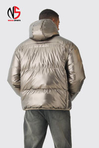 Chaqueta de Invierno Acolchada para Hombre de Alta Calidad, con Capucha y Forro de Peluche, Color Marrón, Personalizable, Resistente al Viento, Impermeable, Cálida, Elegante y Brillante - Product Image 2