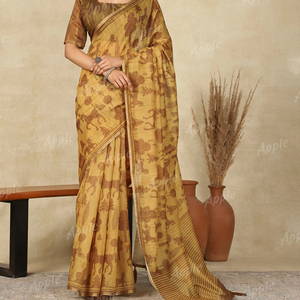 Sarees en coton et lin avec une bordure élégante Zari Tissus doux et respirants Look traditionnel riche Tenue quotidienne Sarees légers et festifs - Product Image 1