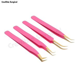 ชุดแหนบถอนขนตาสแตนเลส4ชิ้นเคลือบสีชมพูเครื่องมือความงามออกแบบปลายแหลมตามสั่ง - Product Image 6