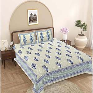 Blue Floral 100% Cotton 240 TC Super <b>King</b> <b>Size</b> Bedsheet Set with 2 Pillow Covers 3-Piece Home Use <b>Sheets</b> (SHKV1095) - Product Image 1