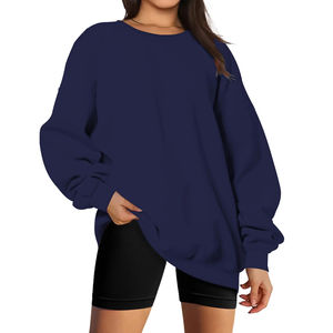 Sweat-shirt en molleton 100% coton de qualité supérieure, surdimensionné, uni, pour femmes, manches longues, chaud pour l'hiver, col rond, élégant - Product Image 2