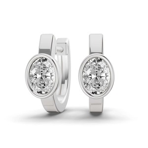 Lone Oval Lab Grown Diamond <b>Huggie</b> Earring 1.00 Ct Tw F-G Color VS Clarity 2 Diamonds 14K <b>Solid</b> <b>Gold</b> Minimalist Luxury Wedding - Product Image 1