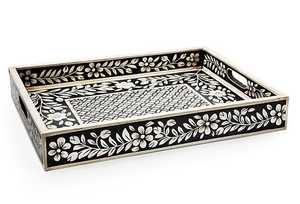 Plateaux de service en nacre bleue en gros pour hôtels et restaurants, plateaux en os incrusté, articles de cuisine, décorations indiennes, artisanat - Product Image 5