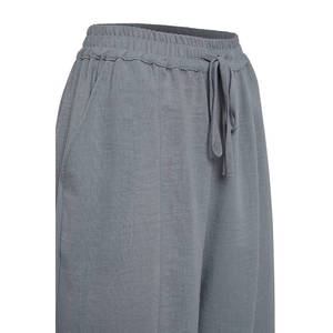 Grey Mid-Rise <b>Harem</b> <b>Trousers</b> Relaxed Fit Plain Dyed - Product Image 2