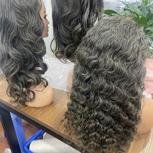 Best Selling wig grey color human hair middle <b>lace</b> <b>closure</b> wig with silky burmese curly natural hair for women soft style - Product Image 5