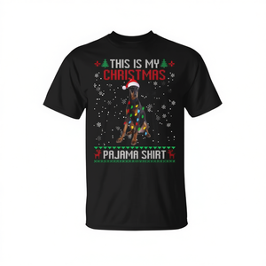Camiseta navideña con diseño de perro Doberman y luces de árbol de Navidad, camiseta de pijama navideña - Product Image 2