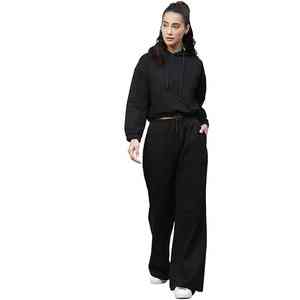 À la mode Offre Spéciale femmes survêtement personnalisé hiver coton femmes survêtement OEM respirant pull à capuche haut court couleur noire - Product Image 1