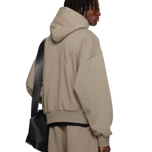 Sweat à capuche en coton épais pour hommes, couleur unie, pull-over doublé, logo personnalisé, Streetwear d'automne, vente en gros, technique de teinture unie - Product Image 3