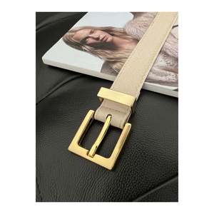 Ceinture pour femme à boucle carrée, ceinture pour pantalon, ceinture pour veste, ceinture pour robe - Beige-doré - Product Image 2