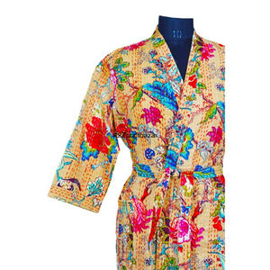 Kimono Tradicional Ecológico, Suave y Colorido, 100% Algodón, con Cuello en V, Largo, para Mujer, Estilo Kantha, Tela Étnica Vintage para Invierno - Product Image 4