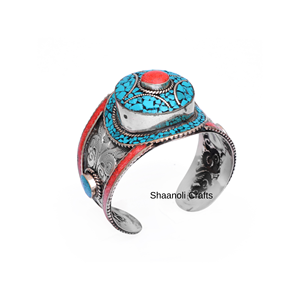 Tibetan <b>Cuff</b> <b>Bracelet</b> <b>Silver</b> Plated Adjustable Real Gemstone Vintage Statement Jewelry for Women & Girls <b>Bracelets</b> Favor - Product Image 3