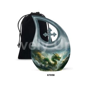 Urna para adultos de cremación de dragón con gota de lágrima de aluminio azul de alta calidad para cenizas humanas, urna cruzada de recuerdo con bolsa de terciopelo gratis - Product Image 3