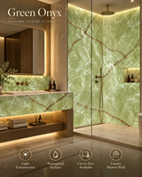 Panneau mural de douche en onyx vert Feuille d'albâtre translucide 8 * 4ft Panneau de pierre artificielle brillante Boîte d'éclairage moderne