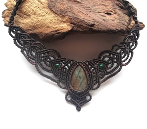 Collar de Macramé con Labradorita, Gargantilla Boho con Perlas Verdes, Colgante de Labradorita, Collar de Perlas de Piedra Lunar, Moderno - Product Image 2