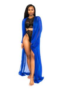 Verano señoras Long Beach Kaftan manga Centro hendidura cintura Multicolor impreso gasa técnica de diamantes de imitación manga larga playa - Product Image 3
