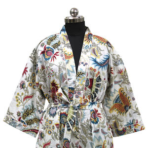 ชุดกิโมโนผ้าคอตตอนสีขาวพิมพ์ลายน้ำหนักเบา, ชุดคลุมอาบน้ำชุดคลุมอาบน้ำชุดคลุมอาบน้ำชุดใส่ไปทะเลสำหรับฤดูใบไม้ผลิและฤดูร้อน - Product Image 1