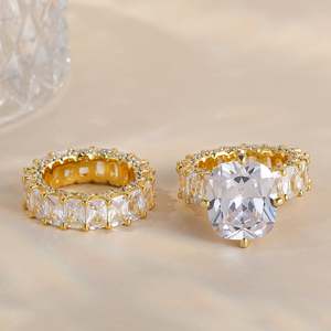 Jeulia Cushion Cut Three-Sided Pave Sterling <b>Silver</b> Eternity <b>Ring</b> <b>Set</b> - Product Image 6