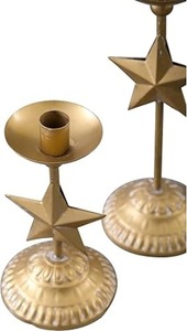 Juego de 2 Portavelas Cónicos de Hierro Hechos a Mano, Ecológicos, con Diseño de Estrella Dorada, para Decoración del Hogar, Decoración Navideña - Product Image 4