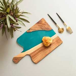 Planche à découper en bois et résine de forme carrée, vaisselle personnalisée pour couper les légumes et le fromage - Outil de cuisine élégant, blocs à découper - Product Image 3