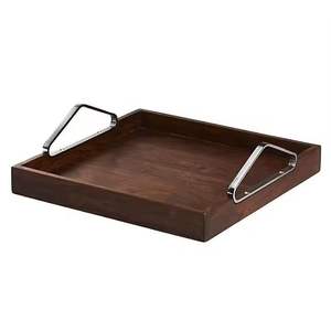 Plateau moderne en bois doré avec poignée en métal fantaisie, plateau de service décoratif unique fait main - Product Image 5