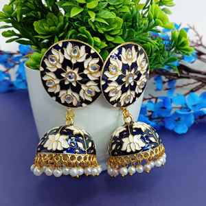 Joyería India al por mayor cristal Kundan Jhumki Jhumka pendientes colgantes conjunto fabricación de joyas, azul - Product Image 2