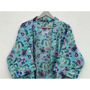 Kimono tipo bata hecho a mano con estampado boho, de silueta holgada, de algodón, para mujer, con cintura natural. - Product Image 3