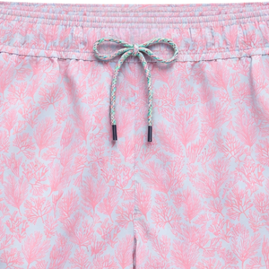 <b>Men</b> Recycled Swim <b>Shorts</b> <b>Pink</b> Coral Reef Pattern Quick Dry Beach Swim Trunks with Elastic Waist Drawstring Pockets - Product Image 3