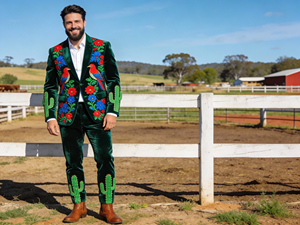 Conjunto de Traje de Terciopelo Bordado Estilo Occidental Negro para Hombre, Blazer y Pantalones Estilo Vaquero con Diseño Floral de Aves - Product Image 4