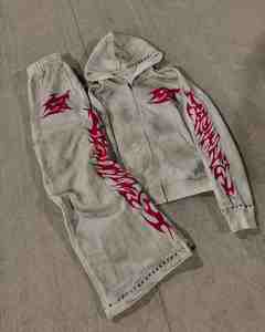 Personalizado hombres chándal parche bordado ácido lavado Rhinestone pantalones de chándal Jogger Fit Vintage Baggy Fit Terry hombres Fitness Hoodie - Product Image 3