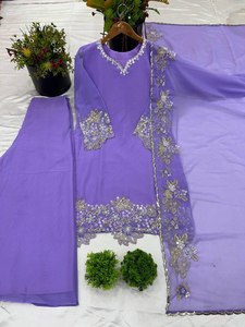 Designer Silk <b>Top</b>-Bottom and Dupatta Set with Heavy Embroidery and <b>Sequins</b> for <b>Party</b> Occasions - Product Image 4