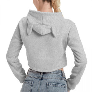 Hoodie court personnalisé de haute qualité 100% coton pour femmes, logo sur le devant, style Y2K, saison hivernale, crop top à capuche - Product Image 3