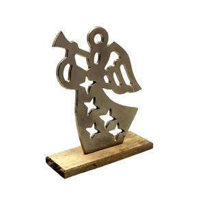 Décoration de table de salon de Noël en aluminium/bois de luxe avec base en nickel fini - Product Image 1