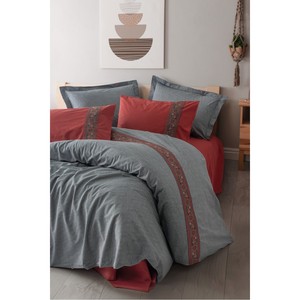 Ensemble de housse de couette double en coton Cotton Box Folk Ark, motif uni, couleur bordeaux Felina, pour usage domestique - Product Image 1