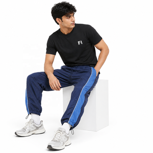 Custom Nylon Polyester Track men's pants Elastic Waist Drawstring Side Pocket Contrast Panel Casual Streetwear <b>Athletic</b> Bottoms - Product Image 4