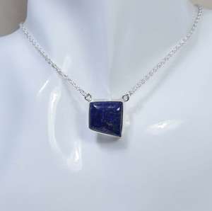 Collier en argent sterling 925 pour femmes de créateur fait à la main pierre précieuse Lapis Lazuli naturelle bijoux fins chics pour le réglage de la lunette - Product Image 4