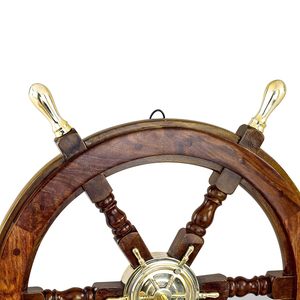 Nautical Wooden Ship Wheel with Brass Handle Decorative Bell Premium Maritime Decor Gift - Product Image 4