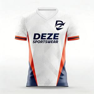 Maillot de football unisexe en polyester respirant à séchage rapide, imprimé par sublimation, avec bordure contrastée et logo personnalisé pour entraînement et match d'équipe - Product Image 5
