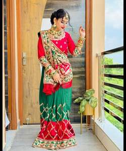 Saras de soirée pour femmes, vêtement de mariage indien numérique, motif floral, volants en dentelle, à la mode, avec chemisier - Product Image 1