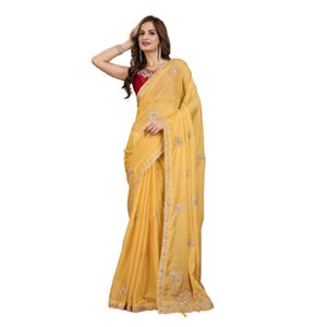 Trendmalls Sari de soirée pour femme en organza brodé, pièce de chemisier non cousue, coupe classique, toutes saisons, occasions de mariage - Product Image 1